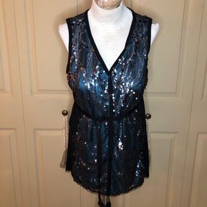 Women’s XL sequined tunic in teal and black